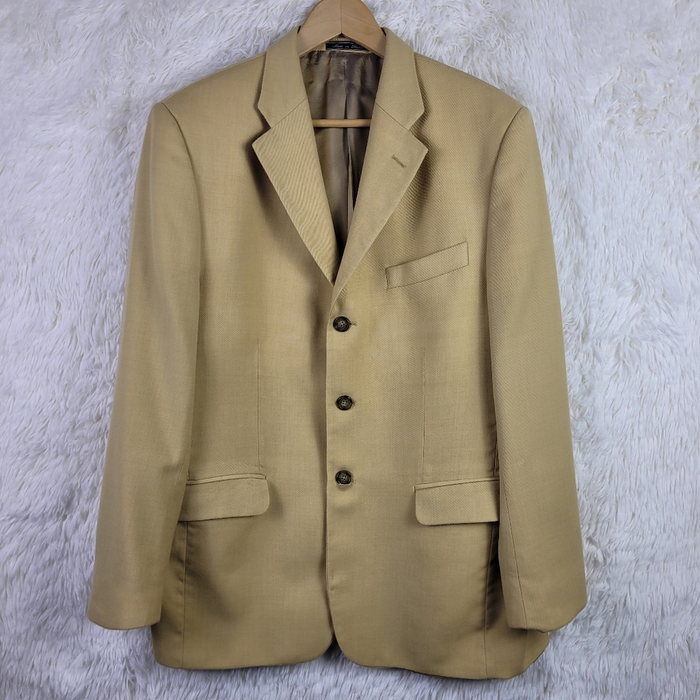 Bachrach Cashmere Blend 3 Button Blazer 40R Camel Made In Italy Sporty